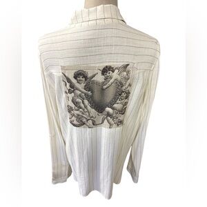 Women's Cream Blouse with Angel Print